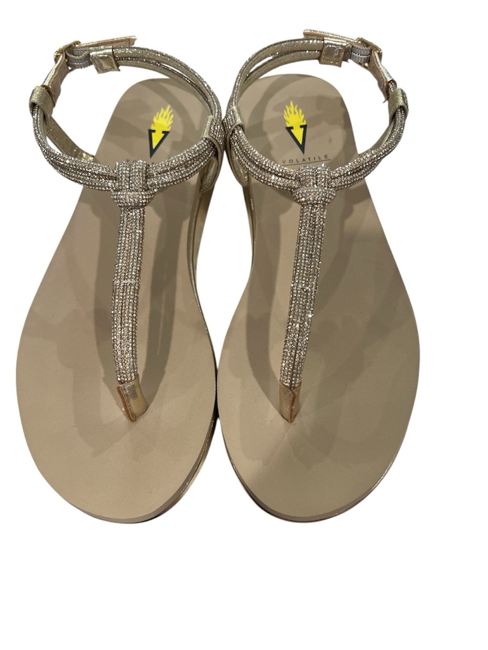 NWOB Volatile Gold Beaded T-Strap Sandals - Women's - size 7